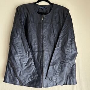 Susan Graver Style Faux Leather Zip Front Jacket XL Navy